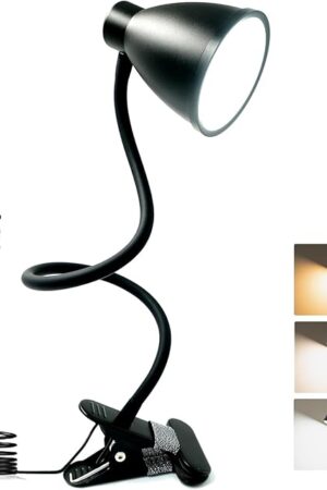BOHON Desk Lamp 5 Color Modes 10 Brightness Dimmer Reading Light 10W 38 LED Clamp Lamp with Auto Off Timer 360° Flexible Gooseneck Clip on Light for Bed Bedside, AC Adapter Include