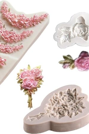 3Pcs Rose Wreath Flower Bouquet Leaves Fondant Molds for Wedding Cake Decorating Cupcake Topper Candy Chocolate Gum Paste Polymer Clay