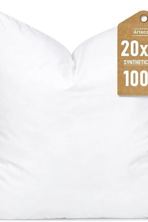 Artscope Synthetic Down Pillow Insert, 20x20 Down Alternative Throw Pillow Insert. Ultra Soft Fluffy Sleeping Pillow with 100% Cotton Cover, Decorative Pillows-White.