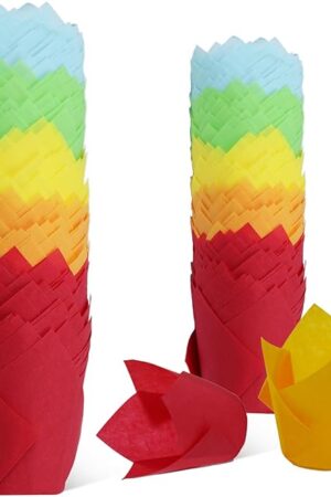 150pcs Tulip Cupcake Liners - Muffin Paper Baking Cups, Greaseproof Wrapper Holders for Birthday, Wedding, Party, Baby Showers, Catering, Restaurants
