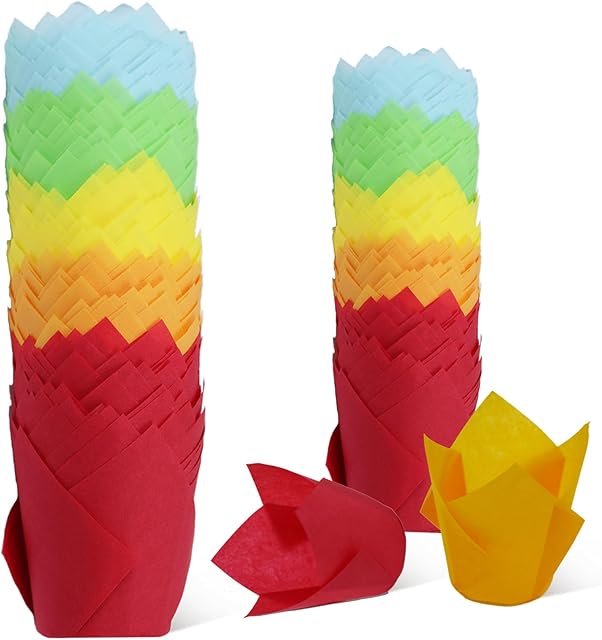 150pcs Tulip Cupcake Liners - Muffin Paper Baking Cups, Greaseproof Wrapper Holders for Birthday, Wedding, Party, Baby Showers, Catering, Restaurants