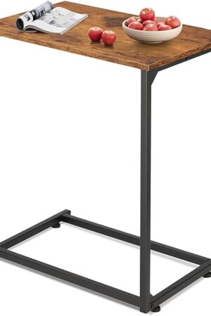WLIVE C-Shaped End Table, Small Side Tables for Sofa, Wide Couch Table That Slide Under, Laptop Snack Table for Living Room, Bedroom, Home Office, Rustic Brown