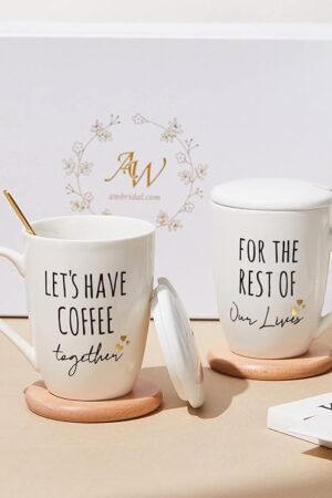 AW BRIDAL Ceramic Engagement Gifts For Couples Newly Engaged Unique Coffee Mugs Set Of 2, 12 Oz| Bachelorette Bridal Shower Gift For Bride, Anniversary Wedding Gifts For Couple Housewarming Gift Ideas
