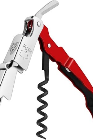 CORKAS Wine Key - Professional Handcrafted Heavy Duty Waiter Corkscrew, Compact Wine Opener with Double Hinged, Foil Cutter and Bottle Opener, Gifts for Servers, Sommelier, Bartenders - Red