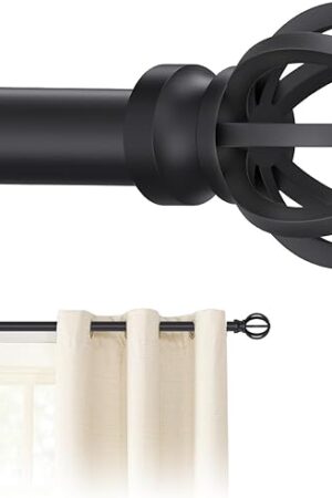 Black Curtain Rods for Windows 28 to 48 Inch, 5/8" Diameter Heavy Duty Metal Adjustable Small Drapery Rod With Bracket