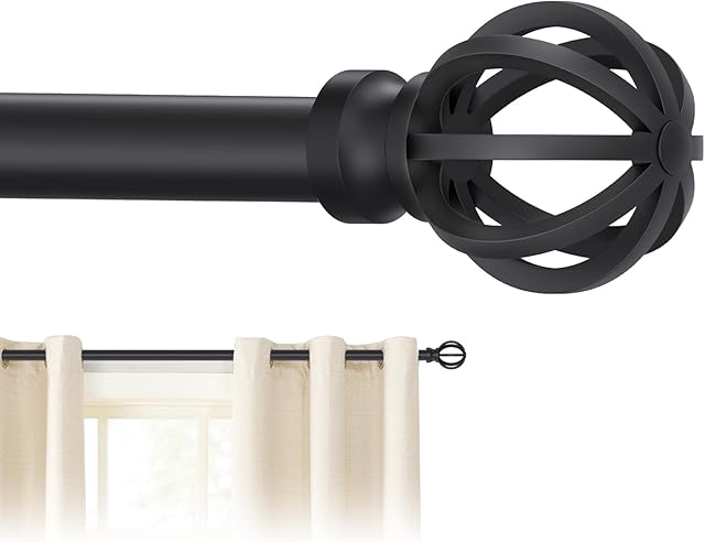 Black Curtain Rods for Windows 28 to 48 Inch, 5/8" Diameter Heavy Duty Metal Adjustable Small Drapery Rod With Bracket