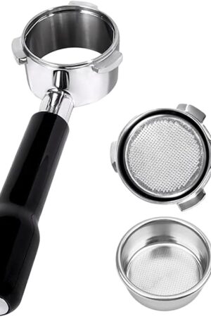 54mm Bottomless Portafilter - 3 Ears with Stainless Steel Filter Basket, Fits Breville Barista Express, Pro, Touch, Bambino Plus, Infuser (880BSS, 870XL, 878BSS, 500BSS, 840XL), Black