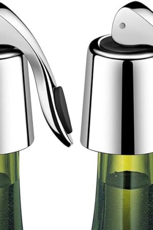 Wine Stoppers Set of 2 - Stainless Steel Wine Bottle Stopper with Silicone Seal, Reusable Beverage Preserver, Freshness Keeper, Premium Bottle Sealers, Ideal Wine Saver Accessory Gift Set
