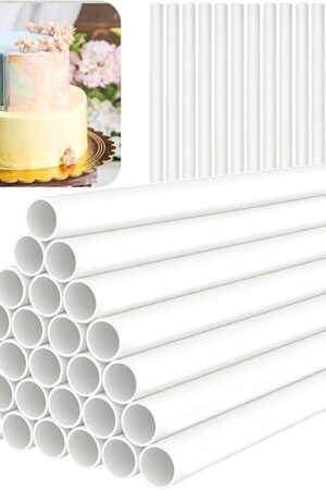 15PCS White Plastic Cake Dowel Rods-Cake Stacking Supporting Rods-0.4 Inch Diameter,9.5 Inch Length-for Tiered Cake Construction and Stacking