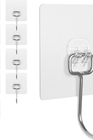 Adhesive Wall Hooks for Hanging - 60lb Heavy Duty Waterproof & Rustproof, Sticky Hooks for Walls No Damage, Kitchen/Bathroom/Rental (Ganchos para Pared) 10-Pack