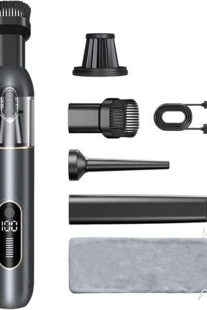 4-in-1 Handheld Cordless Car Vacuum – 19000PA, Brushless Motor, 2-in-1 Blow & Suction, Dual Modes, Type-C, Mini & Portable for Car, Home, Office, Keyboard Cleaning