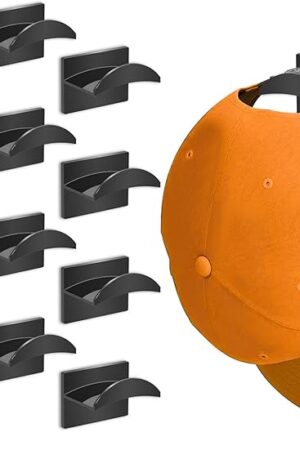 Adhesive Hat Hooks for Wall (12 PCS) - Hat Racks for Baseball Caps, Minimalist Hat Rack Design, Strong Hold Hat Hangers, No Drilling, Hat Organizer for Wall, Room Decor (Black)