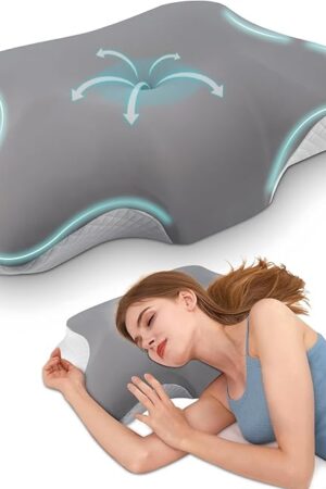 Cervical Pillow for Neck and Shoulder Pain Relief, Ergonomic Side Sleeper Pillow for Back Stomach Sleeping, Memory Foam Contour Neck Support Pillows with Cooling Pillowcase (Grey)