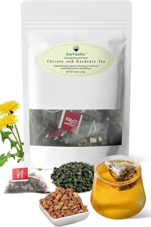 ZenVitality Chicory And Gardenia Tea Bags, Kidney and Liver Tea, chicory root Chinese tea With Tuckaho, Gardenia, Chicory, Cassia Seed, Mulberry Leaf, Dandelion, Burdock root, Barley