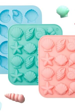 3Pcs Seashell Silicone Molds, Ocean-Themed Baking Molds for Chocolates, Candies, Ice Cubes, Soap, Resin, DIY Crafts and Beach-Themed Decorations