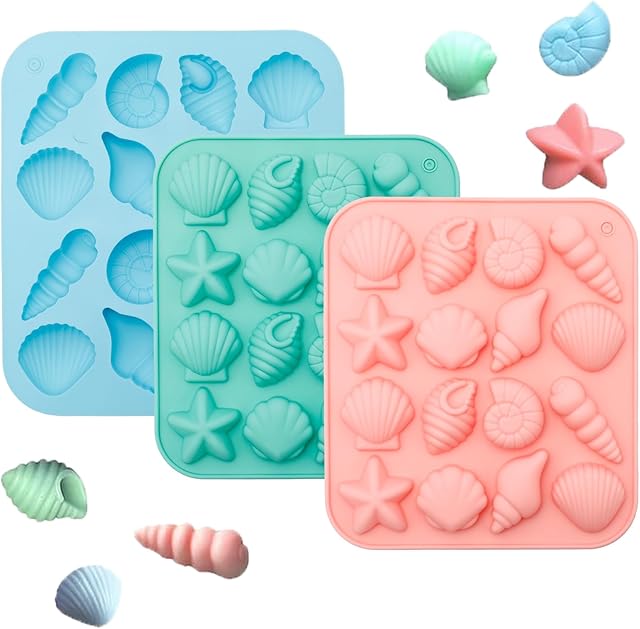 3Pcs Seashell Silicone Molds, Ocean-Themed Baking Molds for Chocolates, Candies, Ice Cubes, Soap, Resin, DIY Crafts and Beach-Themed Decorations