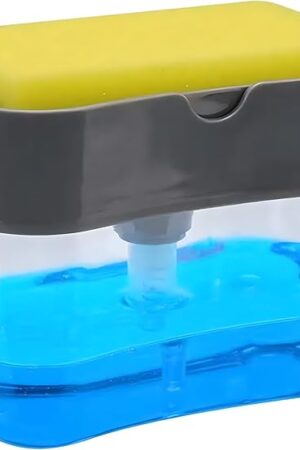 Countertop Kitchen Dish Soap Dispenser and Sponge Holder.Sink Dish Washing Soap Dispenser with one Gentle Push 13 Ounces (Sponge Included)