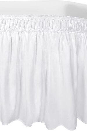 Easy-Going Bed Skirt for Twin or Full Size Bed, 14 Inch Tailored Drop, Fitted with Adjustable Elastic Belt, Convenient to Use Without Lift The Mattress (Twin/Full, White)