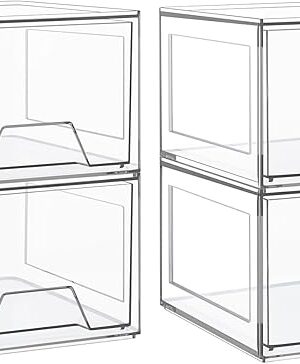 4 Pack Stackable Makeup Organizer,4.4'' Tall Acrylic Bathroom Organizer and Storage Drawers, Clear Plastic Drawer Storage Bins For Vanity, Undersink, Cabinets, Pantry