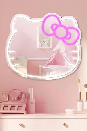 Anime Mirror Vanity, Neon Sign Stuff Room Decor, Neon LED Wall Mirror, Vanity Mirror with Remote for Makeup Mirrors, Bedroom, Teen Girl Children Gift for Birthday Christmas Halloween Thanksgiving