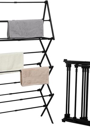 4 Tier Clothes Drying Rack Foldable | Foldable Clothing Drying Rack | Laundry Drying Rack Collapsible for Laundry Room, Dorm, Expandable Sturdy Metal Design | Black 29"L x 11.5"W x 53"H