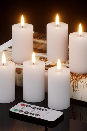 Votive Candles Battery Operated, 6 PCS Real Wax White LED Votive Flemeless Candles with Remote Timer and Flickering 3D Flame, Pillar Candle for Home Wedding Party Decor(1.9? x 4.5?)