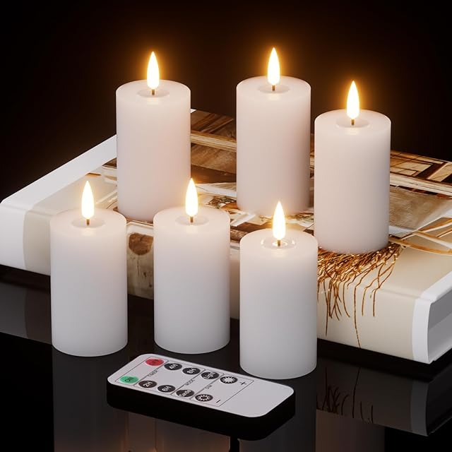 Votive Candles Battery Operated, 6 PCS Real Wax White LED Votive Flemeless Candles with Remote Timer and Flickering 3D Flame, Pillar Candle for Home Wedding Party Decor(1.9? x 4.5?)