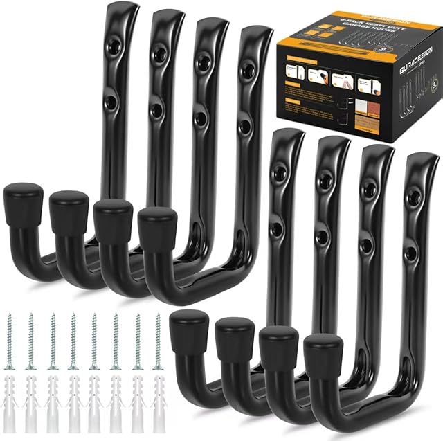 8-Pack Metal Garage Hook J Utility Hooks Wall Hooks Black