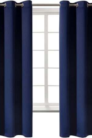 BGment Blackout Curtains for Bedroom 63 Inches Long - Navy Blue Room Darkening Thermal Insulated Sunlight Blocking Grommet Window Drapes for Kids Boys Room, Set of 2 Panels, 42 x 63 Inch