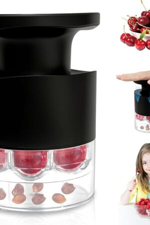 Cherry Pitter Multiple, Quick Release Multi Cherries Stoner Pitter 7-in-1, Push Button Cherr'y Core Pit'ter Tool with Splatter Protector, Pit Seed Remover for Making Jam Cherry Dishes (Black-7-Hole)