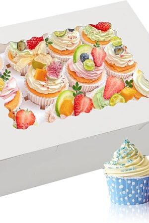 6 Sets x 12 Count Cupcake Containers Boxes with Window, 12.8 x 10 x 3.5 Inch Carrier Holder Bakery for Birthday,Wedding,Party