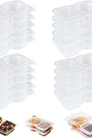 20 PCS Double Compartment Snack Containers with Lid, ReusableLeakproof Dipping Containers with Compartments, Containers for Snacks, Condiments, Fruit