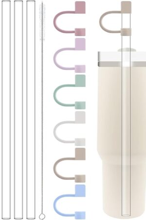 Clear Replacement Straw with Covers Compatible with Stanley 40 oz 30 oz Cup Tumbler, Reusable Straw with Cleaning Brush, Plastic - 13 PCS