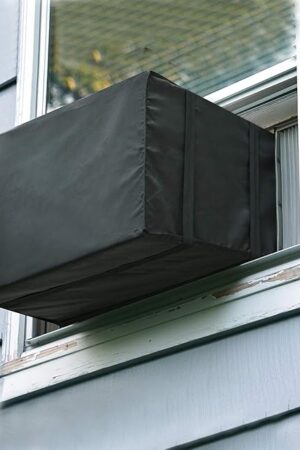 Window Air Conditioner Cover Outdoor, Luxiv Outside Window AC Unit Cover Black Dust-proof Waterproof Outdoor AC Protection Insulation Defender (21Wx16Dx15H)