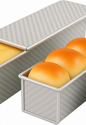 2-Pack Pullman Loaf Pan with Lid โIncludes Two Size 13.6*5.3" & 8.4*4.8" Loaf Pan, Silver Textured Finish, Vented Bottom, Nonstick Bread Pan Set, Ideal for Sandwich Bread, Toast, Sourdough