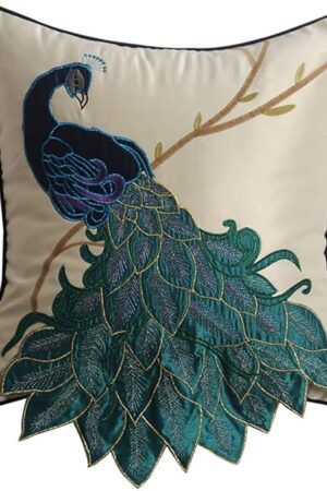 vctops Embroidered Peacock Decorative Throw Pillow Case Silky Satin Cushion Cover Peacock 1 18"X18"