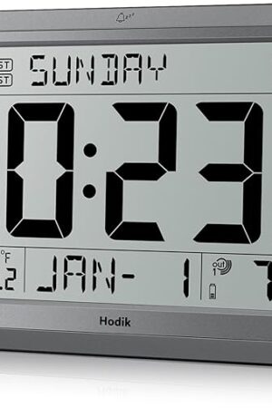 Wall Clock Atomic with Indoor Outdoor Temperature Battery Powered, Easy Reading with 10.5 Inch Large LCD Display, 330FT Range Table Wall Clock With DST, 12/24 Hour for Living Room Kitchen (Silver)