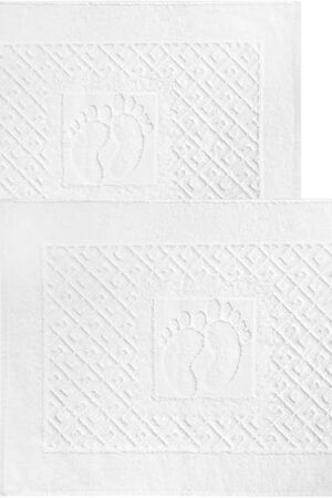 100% Turkish Cotton Bath Mat Towels – 2-Pack, Quick-Drying, Machine Washable, Absorbent, Soft Floor Towels with Feet Design – Hotel & Spa Quality, 20x27.5 (2, White)