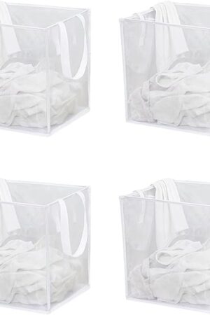 4 Pack Popup Laundry Hamper, Small Collapsible Mesh Laundry Baskets Dirty Clothes Basket with Handle Cube Storage Basket for Washing Storage,Toy Storage,Dorm and Travel(White,13 Inch)