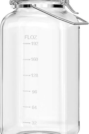 [Upgrade] 2 Gallon Glass Jars with Airtight Lids, 7400 ml Large Wide Mouth Glass Mason Jars with Stainless Steel Handle, Big Storage Jars with Lids, 2 Scale Markings Cereal Containers Storage