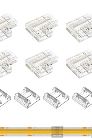 BTF-LIGHTING COB 10mm/0.39in Width LED Connector Kit 6Pcs 2 Pin Transparent Gapless L-Shaped 4Pcs 2Pin Strip to Strip Connectors for FCOB PWM Single Color +V -V LED Lights