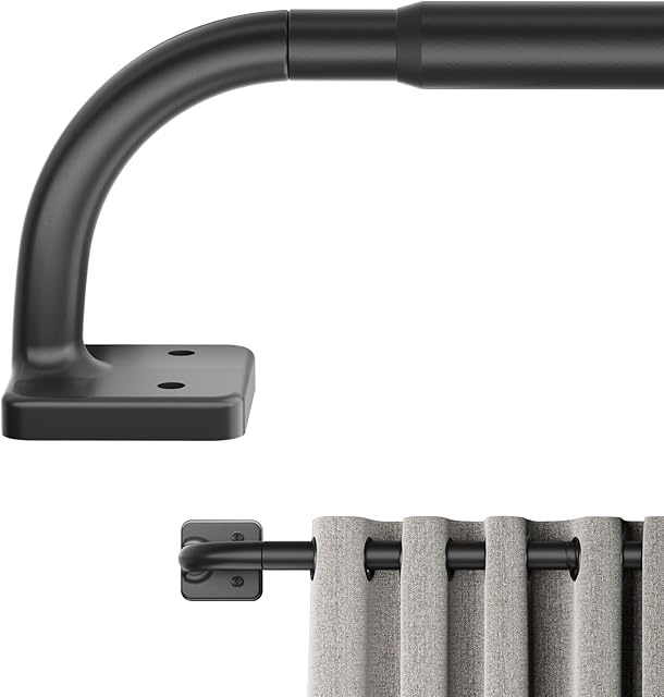 Curtain Rods for Windows 36 to 60 inch, 5/8" Blackout Wrap Around Curtain Rod Telescoping Adjustable for Sliding Door Bedroom Kitchen RV, Black (32"-63")