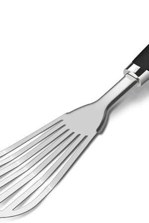 304 Stainless Steel Fish Spatula, Non-Slip Ergonomic Handle Slotted Spatula, Black
