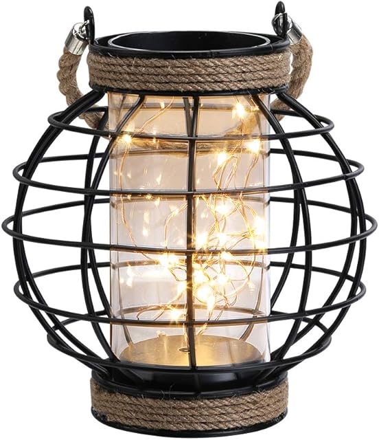 JHY DESIGN Metal Cage LED Lantern Battery Powered,7.3" Tall Cordless Accent Light with 20pcs Fairy Lights.Great for Weddings, Parties, Patio, Events for Indoors/Outdoors.