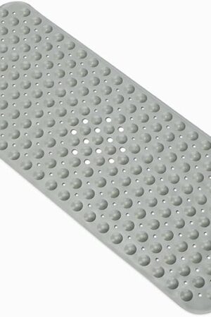 Amazon Basics Non-Slip Bath Mat with Suction Cups for Tub and Shower, 40" x 16", Grey