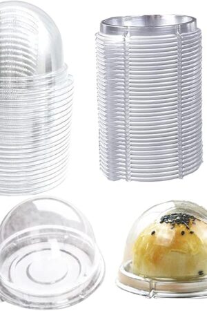 EchoDone 50 Set Clear Plastic Mini Cupcake Boxes Muffin Pod Dome Muffin Single Container Box Wedding Birthday Gifts Boxes Supplies (Silver)