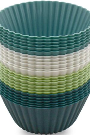 24 Pack Silicone Baking Cups Reusable Muffin Liners Non-Stick Cup Cake Molds Set Cupcake Silicone Liner Standard Size Silicone Cupcake Holder Silicon Cups for Baking Bpa Free (4 Colors)