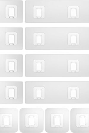 14 Pack Shower Caddy Adhesive Replacement Flat, Transparent Strong Adhesive Hooks, No Drilling, Waterproof Wall Hooks for Shower Caddy, Bathroom Storage Shelves and Kitchen Racks