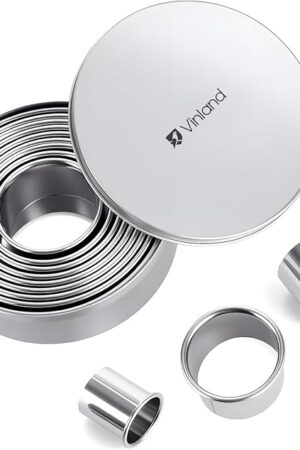 12-Piece 304 Stainless Steel Biscuit Cutter Set - Round Cookie Cutters for Baking (1/2/3/4/5 Inch) with Storage Box, Dough Pastry Cake Circle Cutting Ring Molds, Non-Rust & Dishwasher Safe