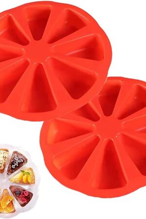 2PCS Silicone Scone Pan, Non-stick Cake Baking Mold, Triangle 8 Cavity Pizza Pan, Food-grade Silicone Mold Specialty and Novelty Cake Pan for Brownies Muffins, Cheesecake, BPA Free Bakeware